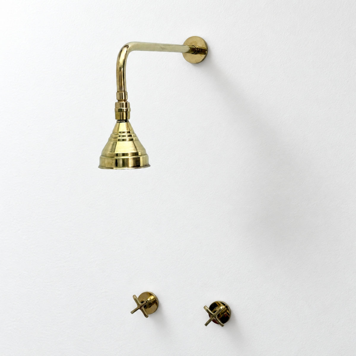 Unlacquered Brass Adjustable 4" Round Rain Shower System, Straight Arm
