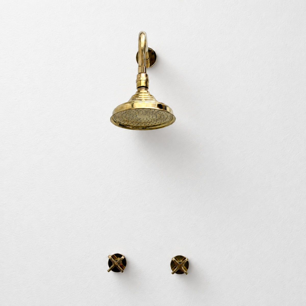 Unlacquered Brass Adjustable 6" Round Rain Shower System, Straight Arm