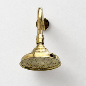 Unlacquered Brass Adjustable 6" Round Rain Shower System, Straight Arm