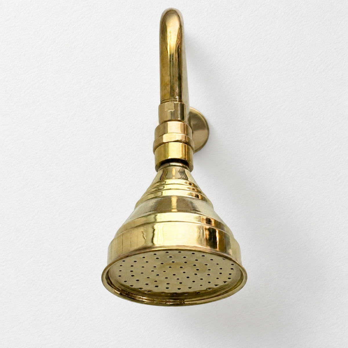 Unlacquered Brass Adjustable 4" Round Rain Shower System, Straight Arm