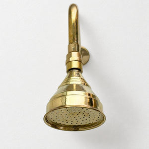 Unlacquered Brass Adjustable 4" Round Rain Shower System, Straight Arm
