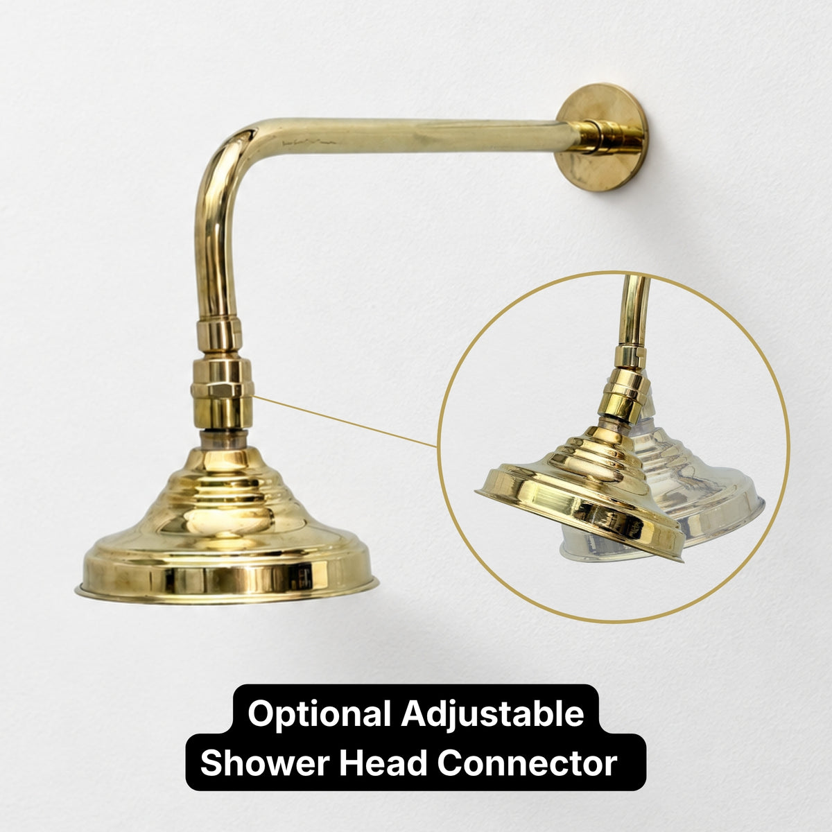 Unlacquered Brass Adjustable 6" Round Rain Shower System, Straight Arm