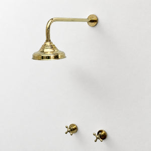 Unlacquered Brass Adjustable 6" Round Rain Shower System, Straight Arm