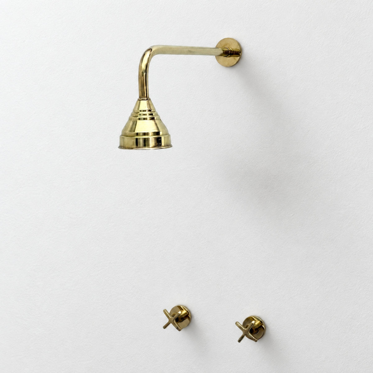 Unlacquered Brass Adjustable 4" Round Rain Shower System, Straight Arm