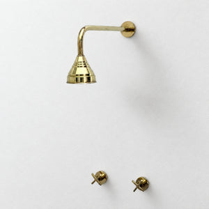 Unlacquered Brass Adjustable 4" Round Rain Shower System, Straight Arm