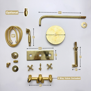 Unlacquered Brass Adjustable Round Rain Shower System with Handheld & Tub Filler — Straight arm (UBCSS-015) — detail view 14