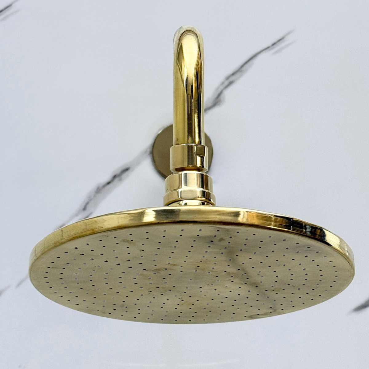 Unlacquered Brass Adjustable Round Rain Shower System with Handheld & Tub Filler — Straight arm (UBCSS-015) — detail view 6