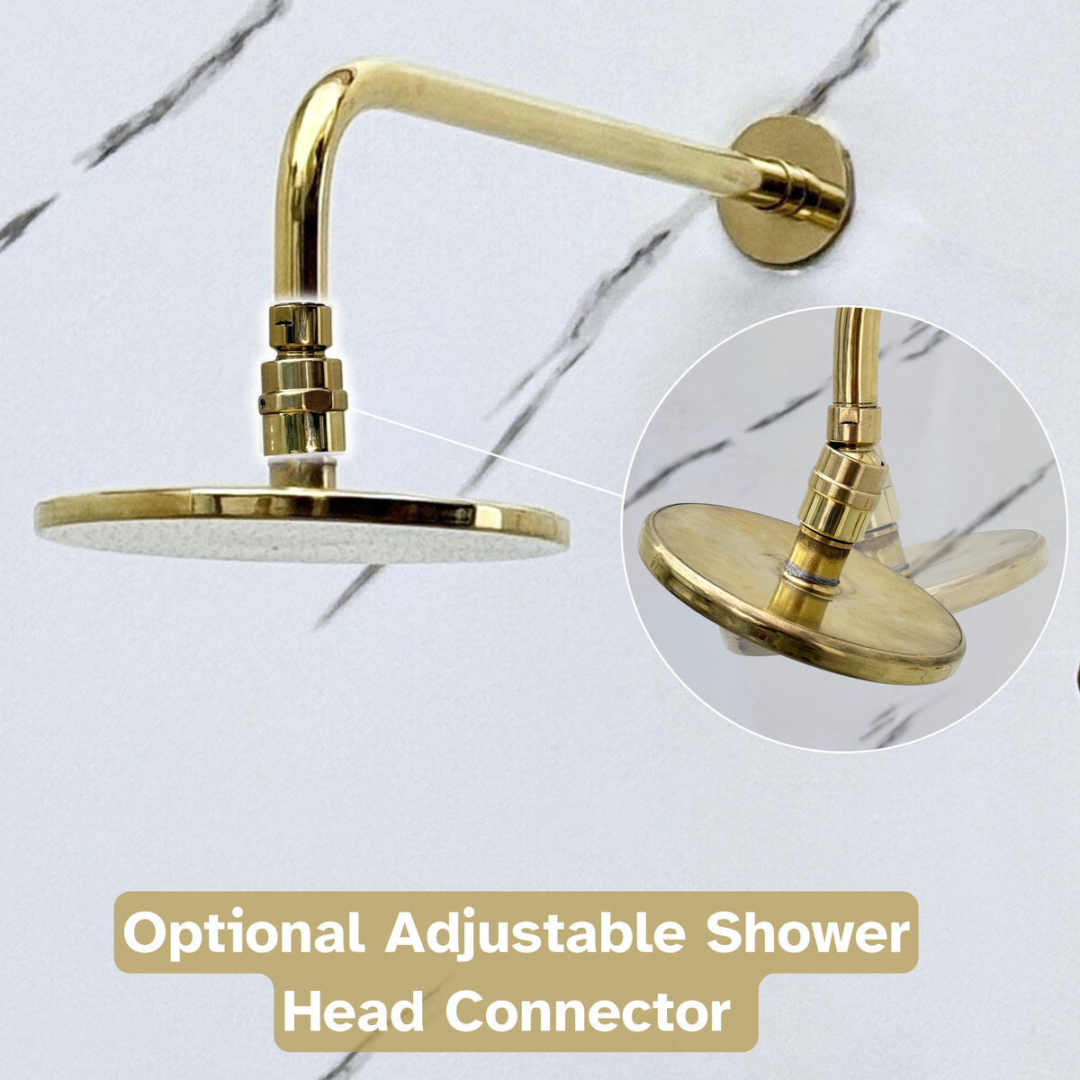 Unlacquered Brass Adjustable Flat Round Rain Shower System with Handheld — Straight arm (UBCSS-011) — detail view 7
