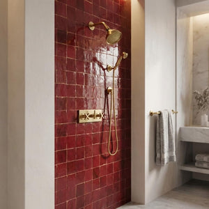 Unlacquered Brass Adjustable Round Rain Shower System with Handheld — Short arm (UBCSS-010) — shower system overview