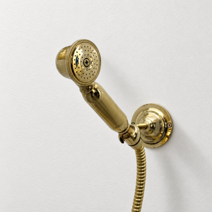 Unlacquered Brass Adjustable 4" Round Rain Shower System with Handheld, Short Arm