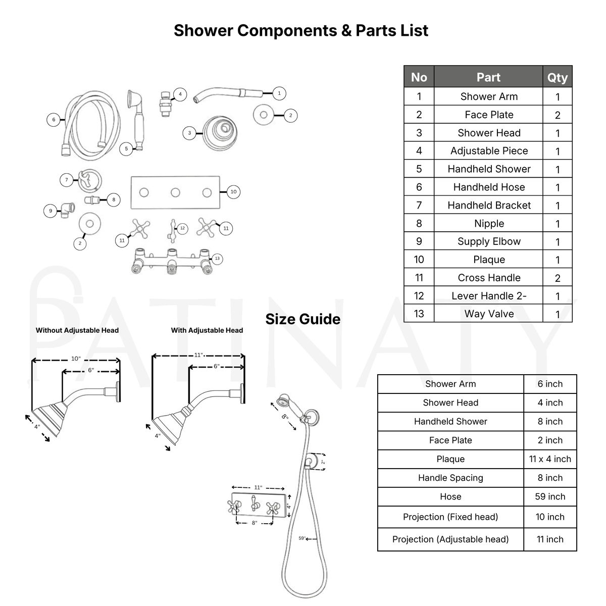 Unlacquered Brass Adjustable 4" Round Rain Shower System with Handheld, Short Arm