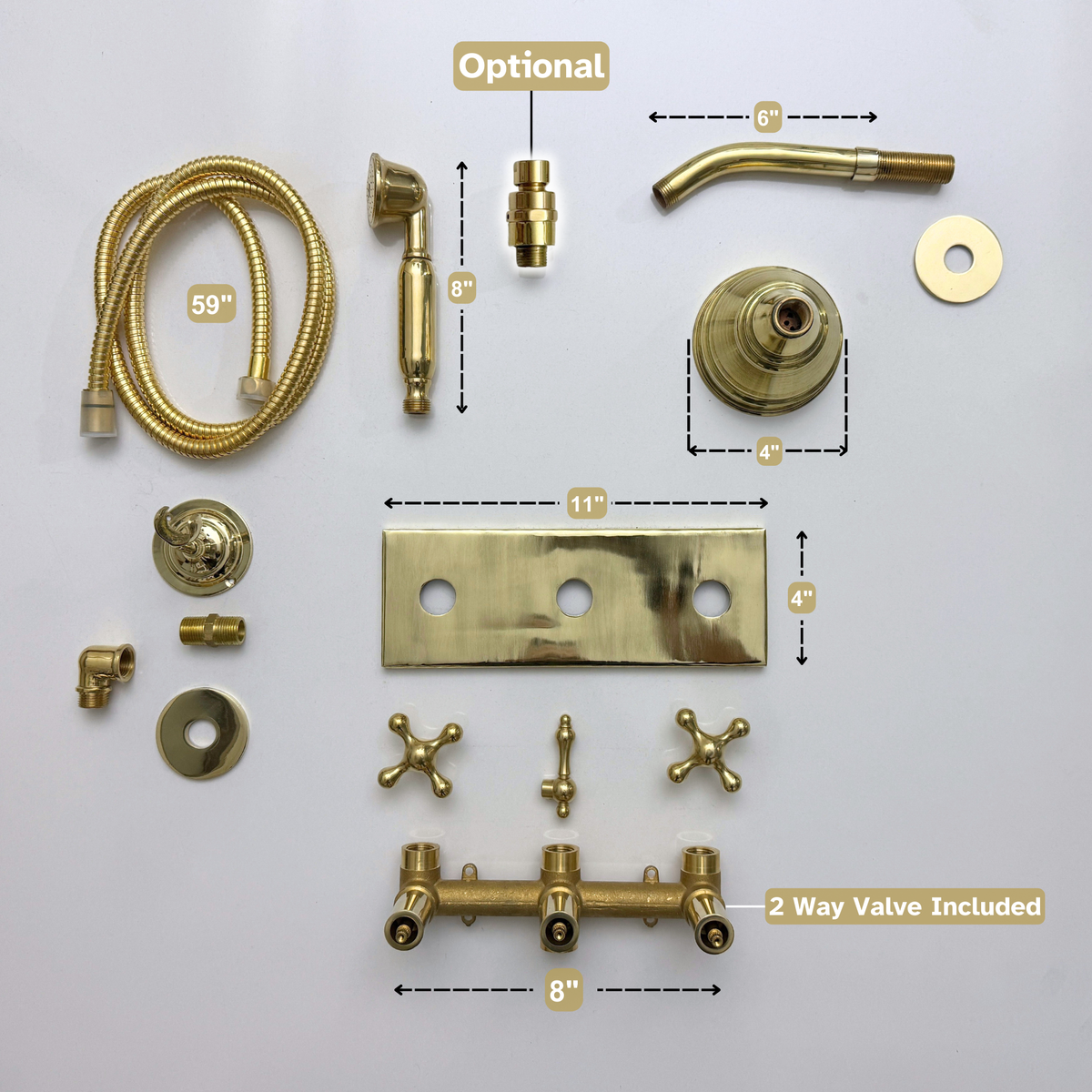 Unlacquered Brass Adjustable Round Rain Shower System with Handheld — Short arm (UBCSS-010) — detail view 13