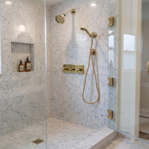 Unlacquered Brass Adjustable 4" Round Rain Shower System with Handheld, Short Arm