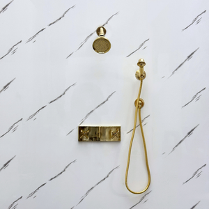 Unlacquered Brass Adjustable Round Rain Shower System with Handheld — Short arm (UBCSS-010) — detail view 5