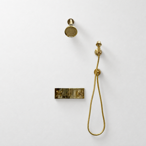 Unlacquered Brass Adjustable 4" Round Rain Shower System with Handheld, Short Arm
