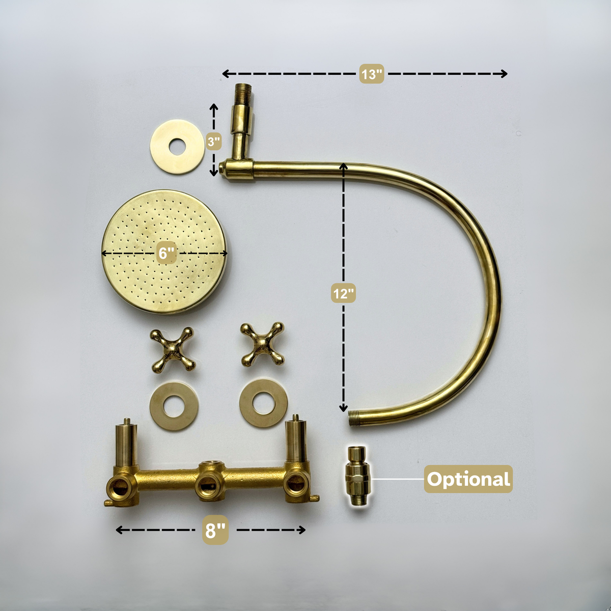 Unlacquered Brass Adjustable Flat Round Rain Shower System — Arcuate arm (UBCSS-001) — detail view 13