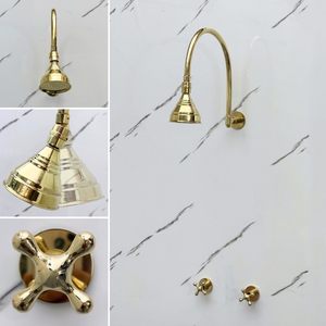 Unlacquered Brass Adjustable Round Rain Shower System — Arcuate arm (UBCSS-002) — detail view 3