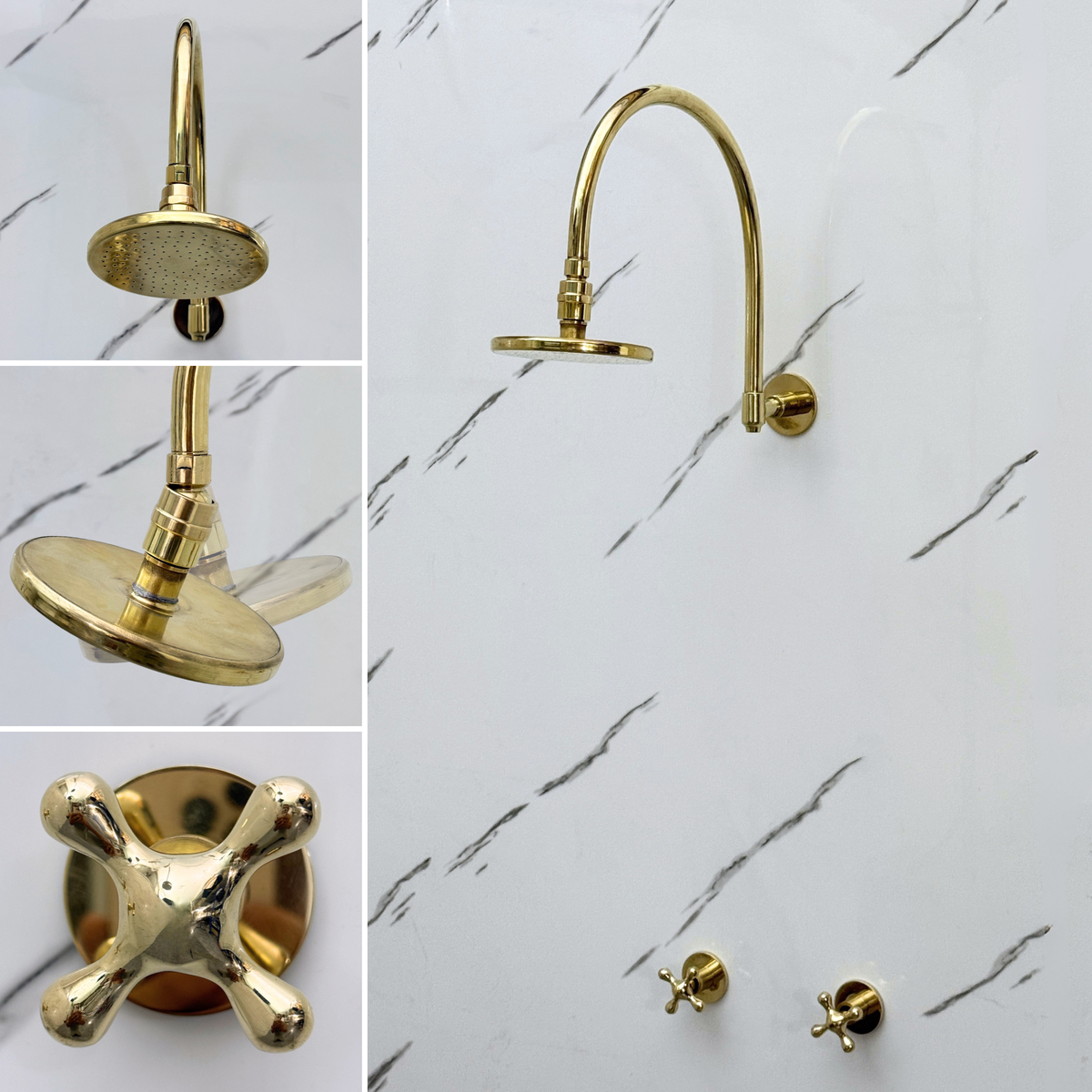 Unlacquered Brass Adjustable Flat Round Rain Shower System — Arcuate arm (UBCSS-001) — detail view 4