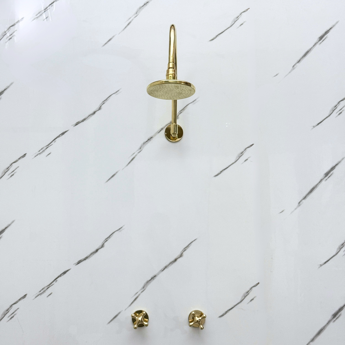 Unlacquered Brass Adjustable Flat Round Rain Shower System — Arcuate arm (UBCSS-001) — detail view 5
