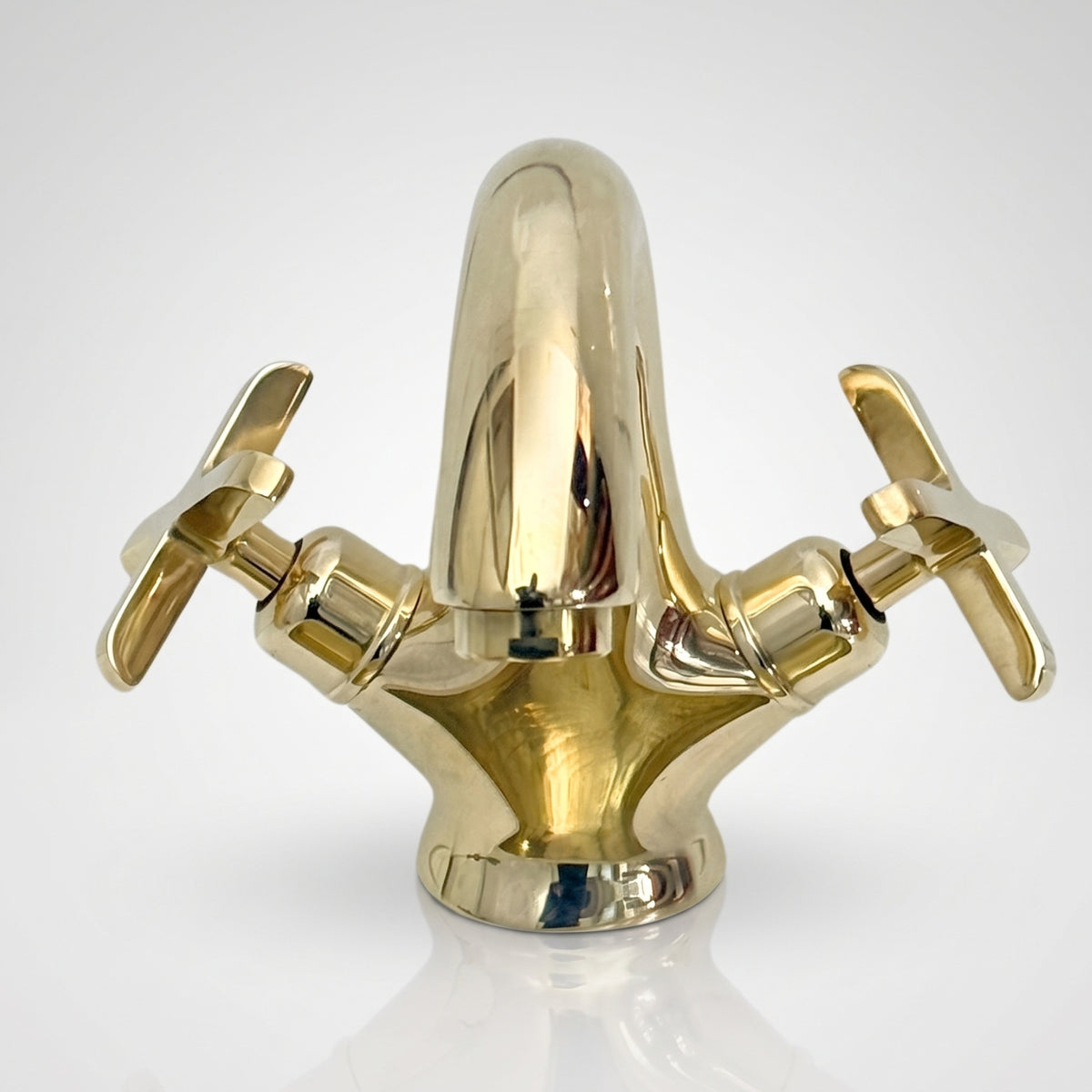 Unlacquered Brass Single Hole Bathroom Faucet with Cross Handles