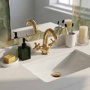 Unlacquered Brass Single Hole Bathroom Faucet with Cross Handles