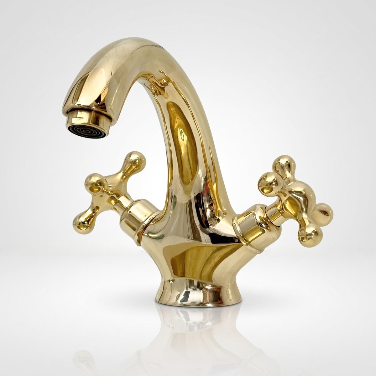 Unlacquered Brass Single Hole Bathroom Faucet with Cross Handles