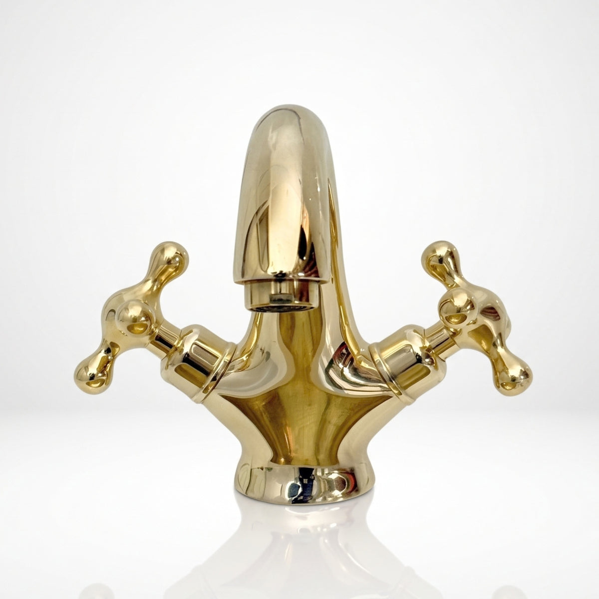 Unlacquered Brass Single Hole Bathroom Faucet with Cross Handles