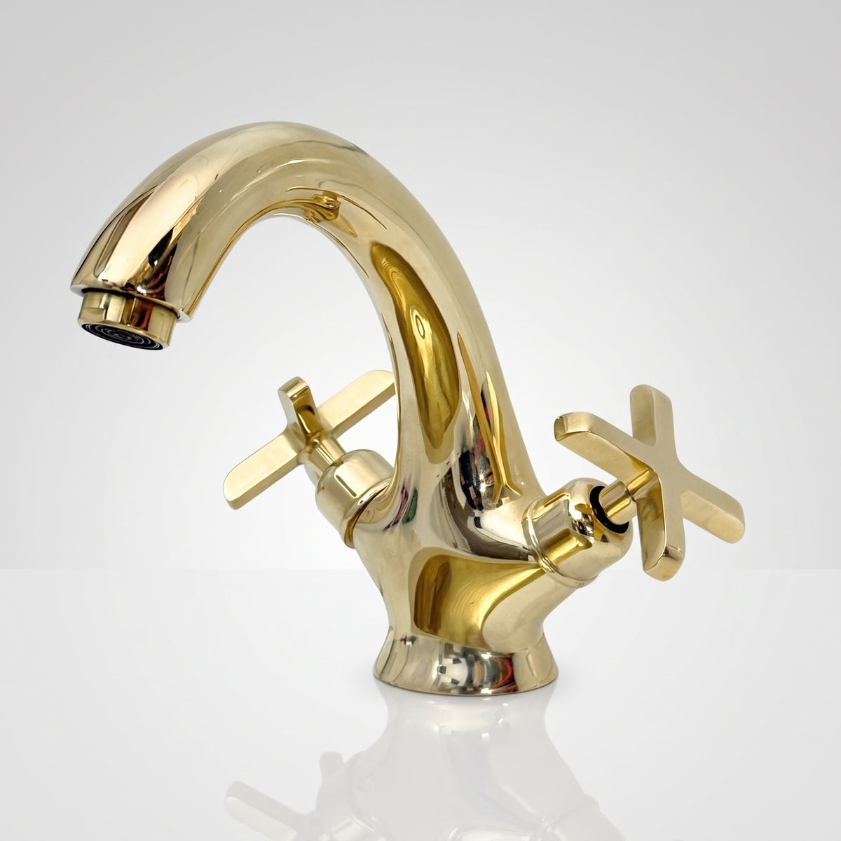 Unlacquered Brass Single Hole Bathroom Faucet with Cross Handles