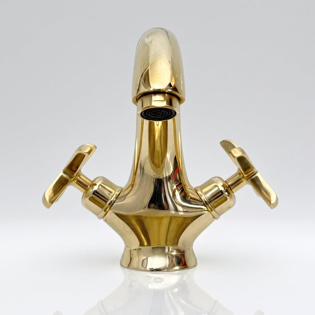 Unlacquered Brass Single Hole Bathroom Faucet with Cross Handles