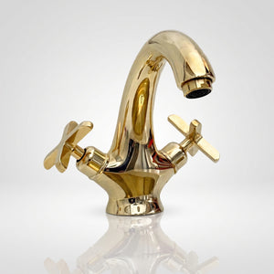 Unlacquered Brass Single Hole Bathroom Faucet with Cross Handles
