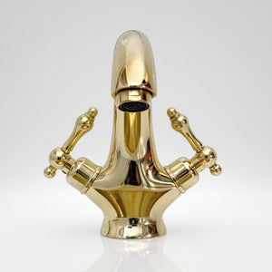 Unlacquered Brass Single Hole Bathroom Faucet with Lever Handles