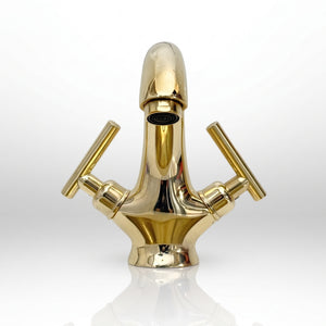 Unlacquered Brass Single Hole Bathroom Faucet with Lever Handles
