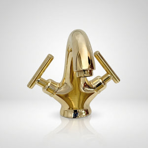 Unlacquered Brass Single Hole Bathroom Faucet with Lever Handles