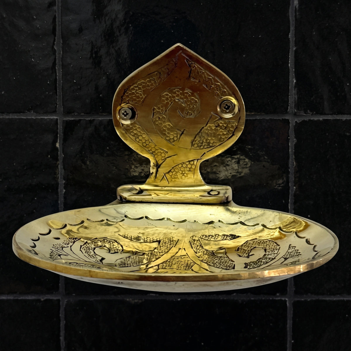 Unlacquered Brass Soap Dish, Wall-Mounted Engraved Brass Soap Tray