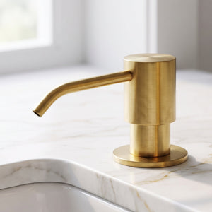 Unlacquered Brass Soap Dispenser, Solid Brass Countertop Pump for Kitchen or Bathroom Sink