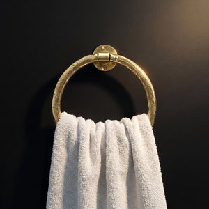 Unlacquered Brass Towel Holder, Hand Engraved Towel Hanger, Bathroom Wall Mounted Towel Ring