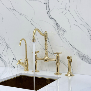 Unlacquered Brass Victorian Bridge Kitchen Faucet with Cross Handles – Kensington – alternate view 5