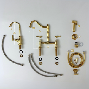 Unlacquered Brass Victorian Bridge Kitchen Faucet with Lever Handles – Alderley – alternate view 14