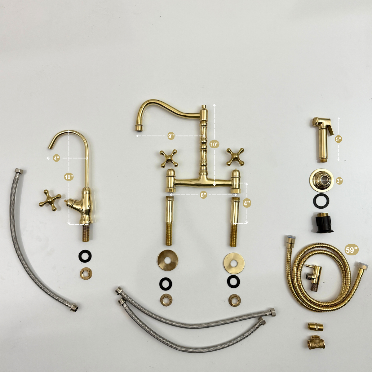 Unlacquered Brass Victorian Bridge Kitchen Faucet with Cross Handles – Beaumont – alternate view 12