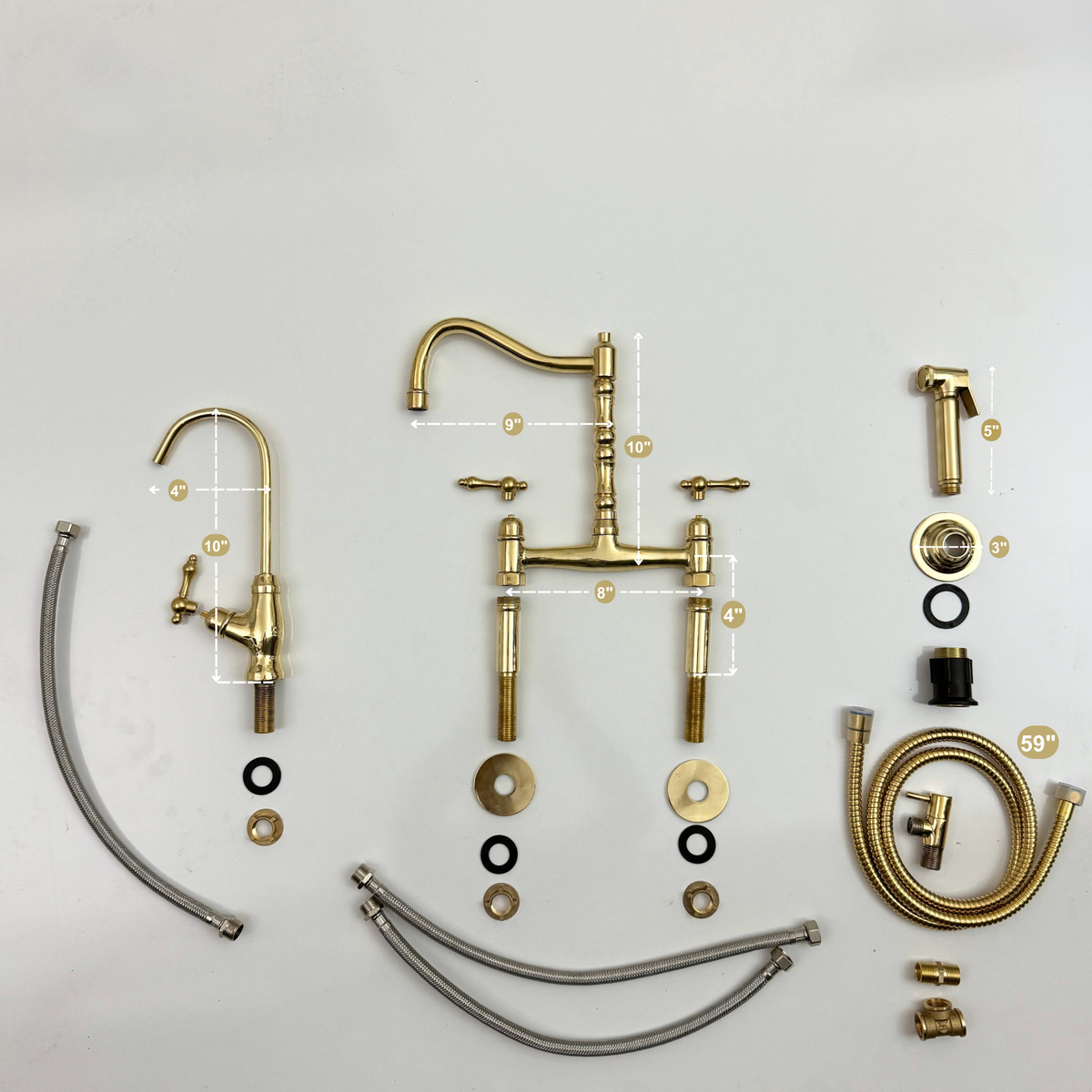Unlacquered Brass Victorian Bridge Kitchen Faucet with Lever Handles – Beaumont – alternate view 12