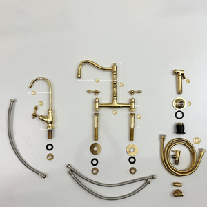 Unlacquered Brass Victorian Bridge Kitchen Faucet with Lever Handles – Beaumont – alternate view 12