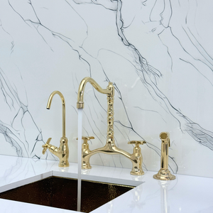 Unlacquered Brass Victorian Bridge Kitchen Faucet with Cross Handles – Finsbury – alternate view 4
