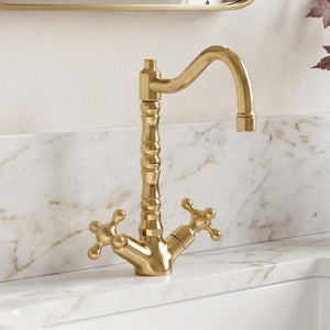 Unlacquered Brass Victorian Single Hole Faucet with Cross Handles