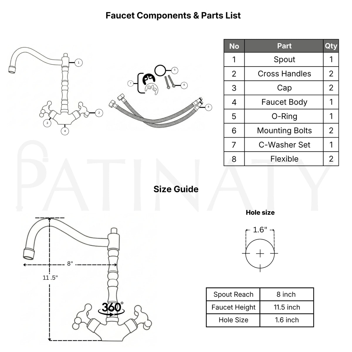 Unlacquered Brass Victorian Single Hole Faucet with Cross Handles