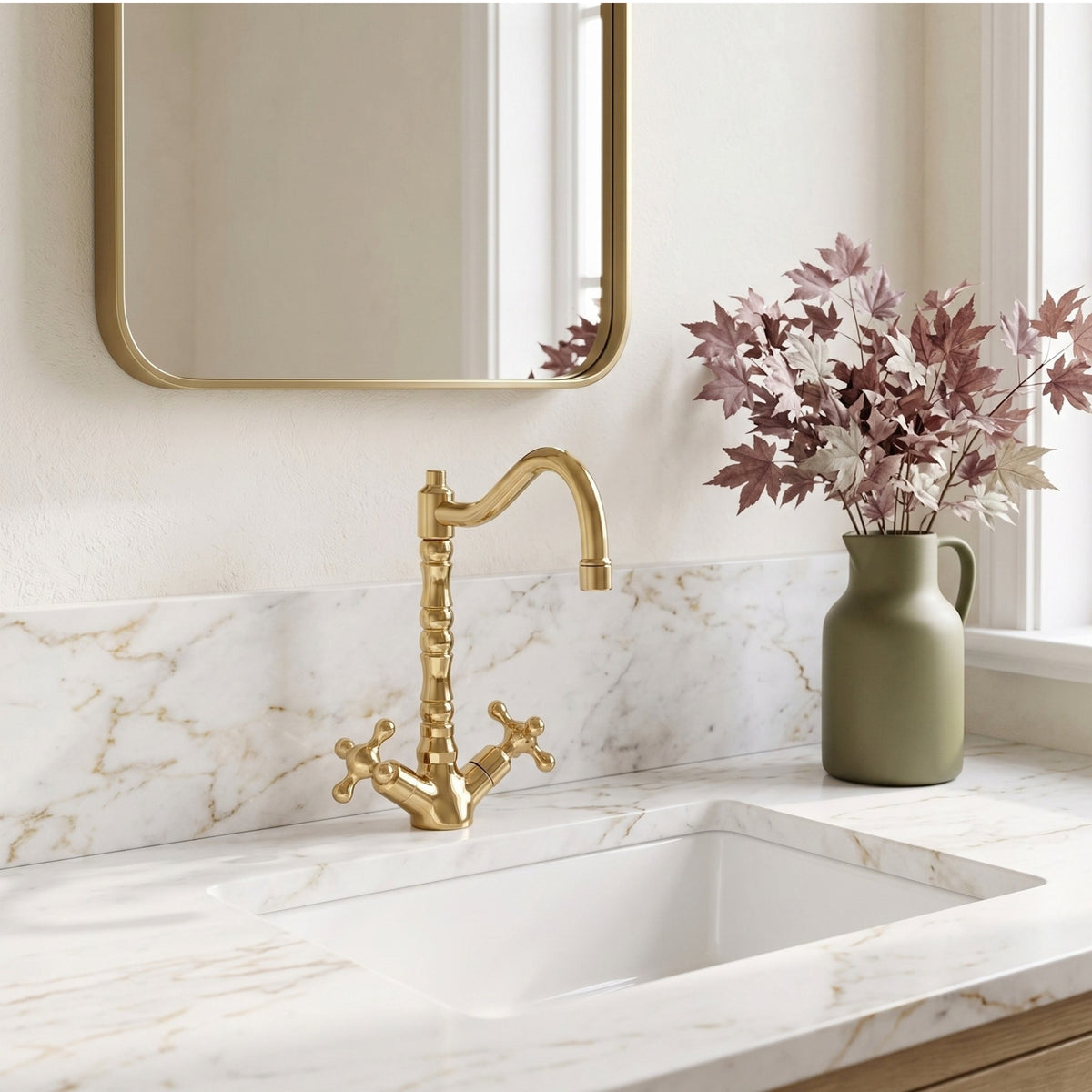 Unlacquered Brass Victorian Single Hole Faucet with Cross Handles