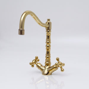 Unlacquered Brass Victorian Single Hole Faucet with Cross Handles