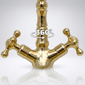 Unlacquered Brass Victorian Single Hole Faucet with Cross Handles