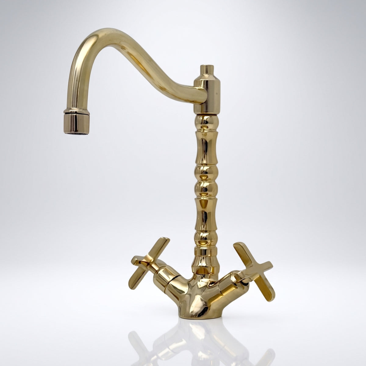 Unlacquered Brass Victorian Single Hole Faucet with Cross Handles