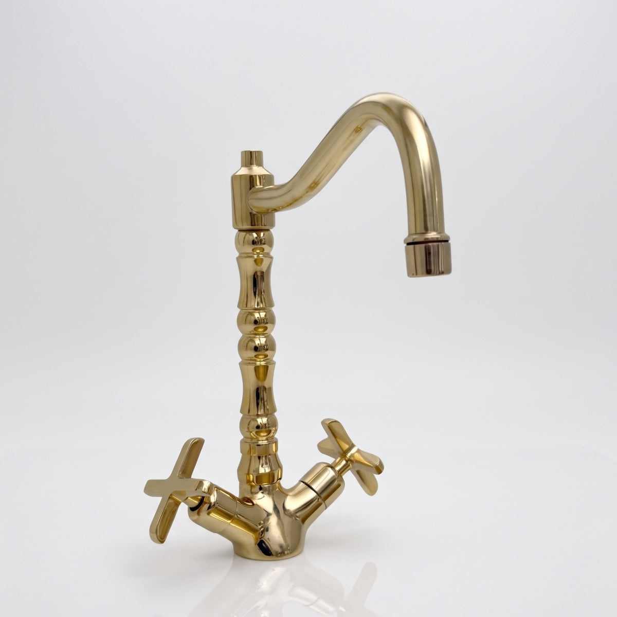 Unlacquered Brass Victorian Single Hole Faucet with Cross Handles