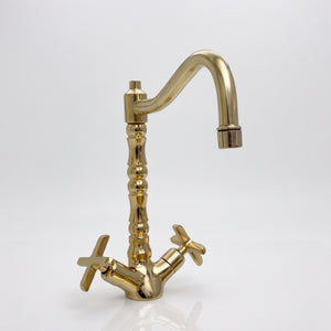 Unlacquered Brass Victorian Single Hole Faucet with Cross Handles